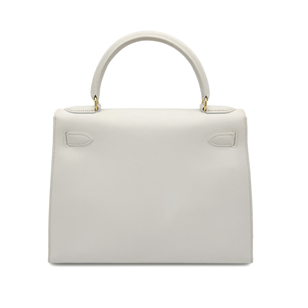 HERMES KELLY 28 SELLIER WHITE VEAU GRAINE HAND SHOULDER BAG 〇V GHW 90267443