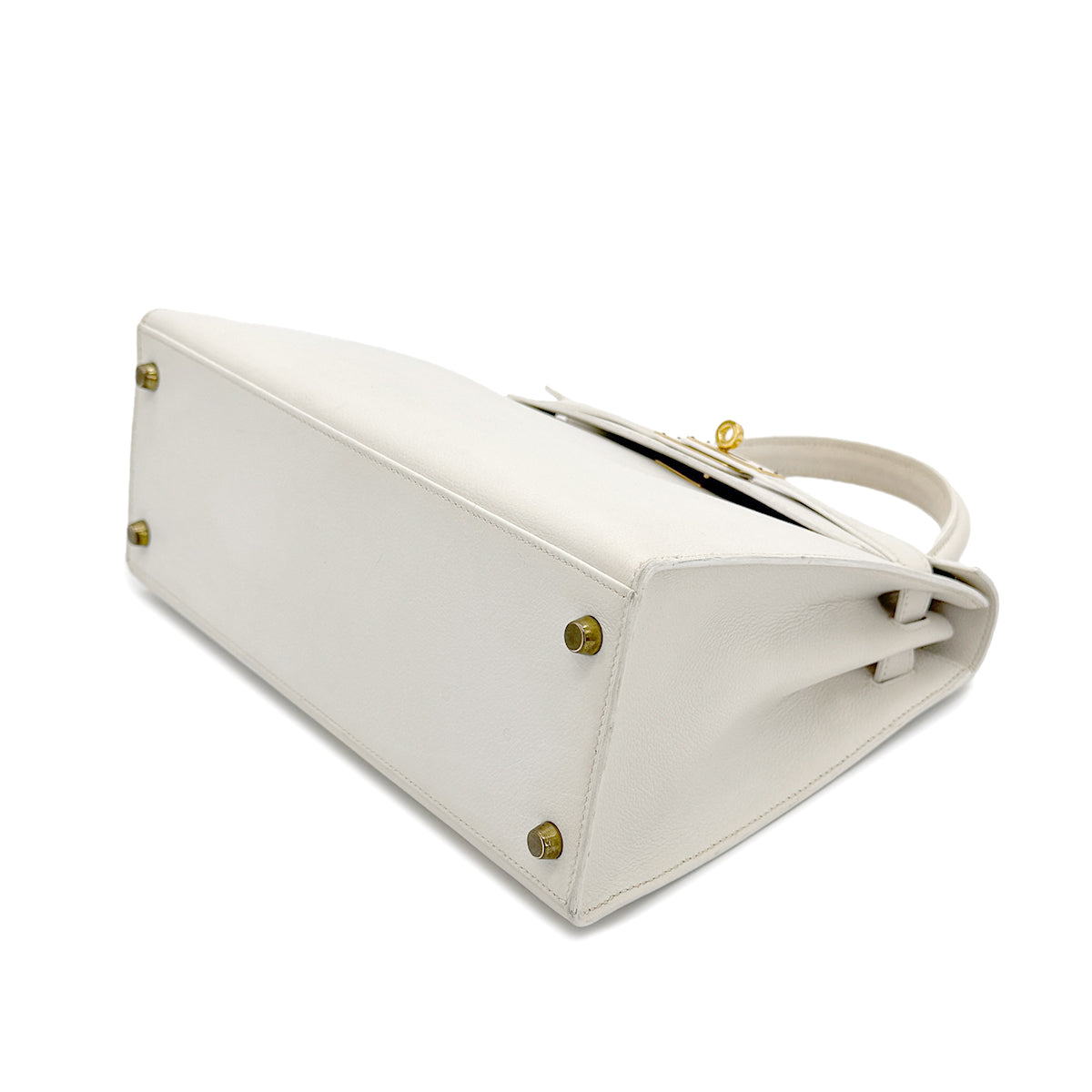 HERMES KELLY 28 SELLIER WHITE VEAU GRAINE HAND SHOULDER BAG 〇V GHW 90267443