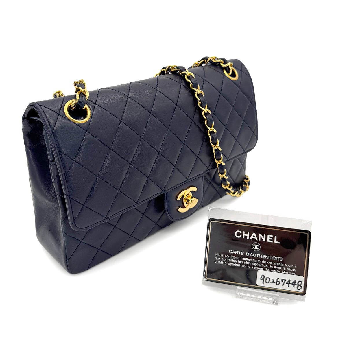 CHANEL VINTAGE MATELASSE CHAIN SHOULDER BAG NAVY LAMB SKIN 90267448