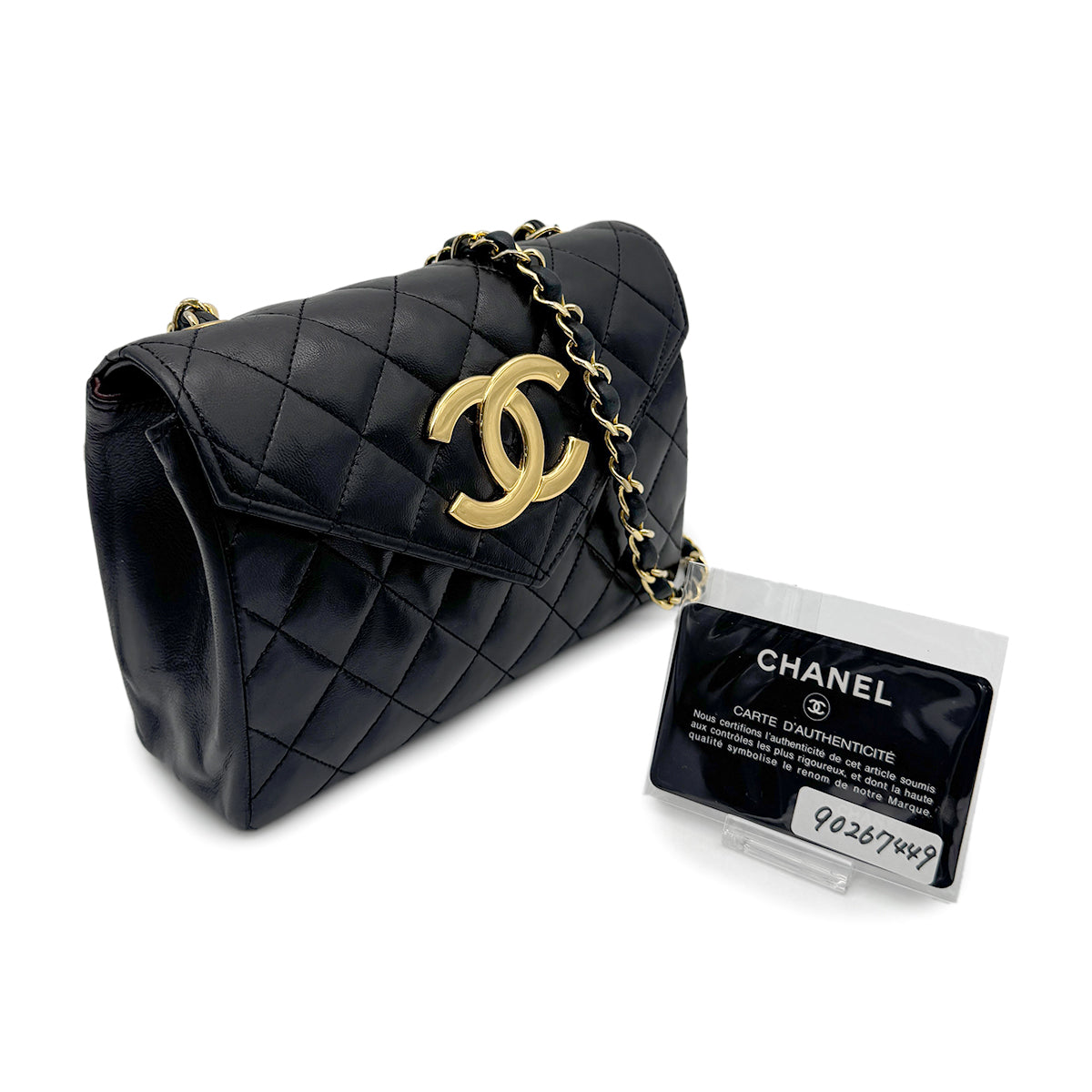 CHANEL VINTAGE MATELASSE BIG COCO CHAIN SHOULDER BAG BLACK LAMB SKIN 90267449