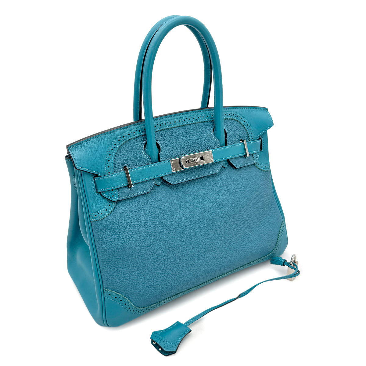HERMES BIRKIN 30 GHILLIES TURQUOISE TOGO SWIFT HAND BAG X SHW 90267453
