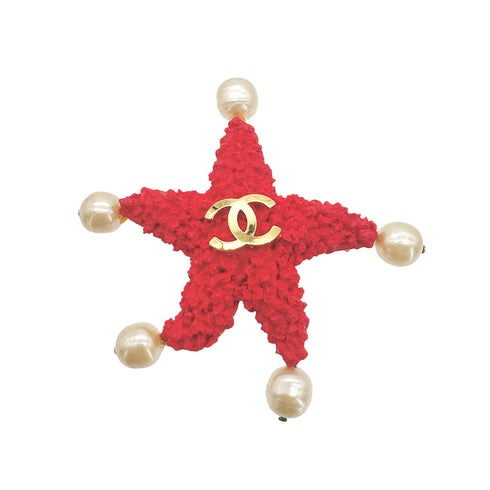 CHANEL VINTAGE BROOCH STARFISH MOTIF COCO MARK FAUX PEARL ACCESSORY 93C 90267461 - PURPOSE