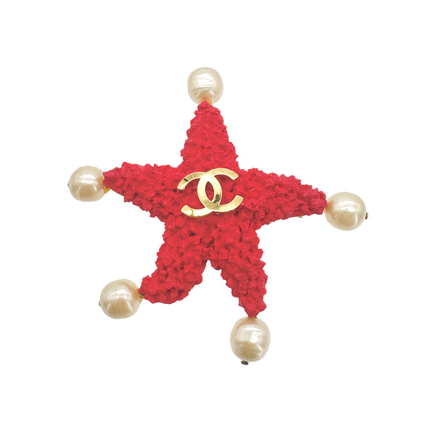 CHANEL VINTAGE BROOCH STARFISH MOTIF COCO MARK FAUX PEARL ACCESSORY 93C 90267461 - PURPOSE