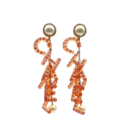 CHANEL EARRINGS LOGO PEARL MOTIF RHINESTONE ACCESSORY D18K 90267468
