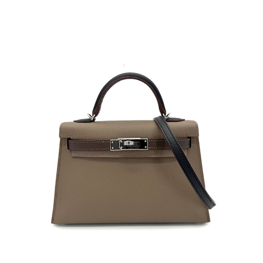 HERMES MINI KELLY 2 TRICOLORE ECORCE ETOUPE BLACK EPSOM HAND SHOULDER BAG B SHW 90267471