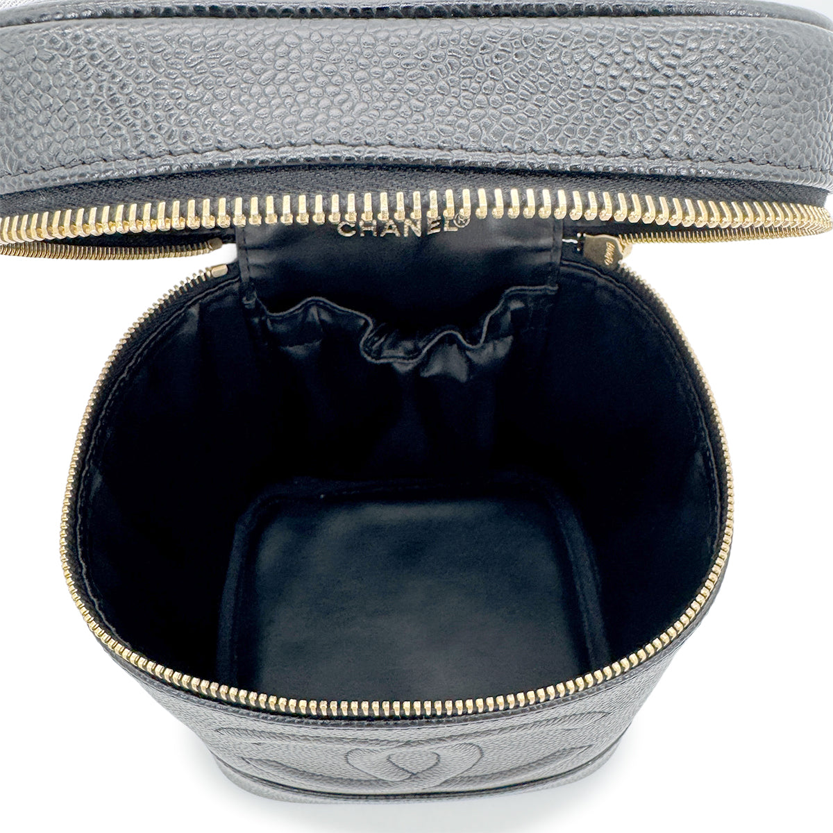 CHANEL VINTAGE VANITY HAND BAG BLACK CAVIAR SKIN 90267478