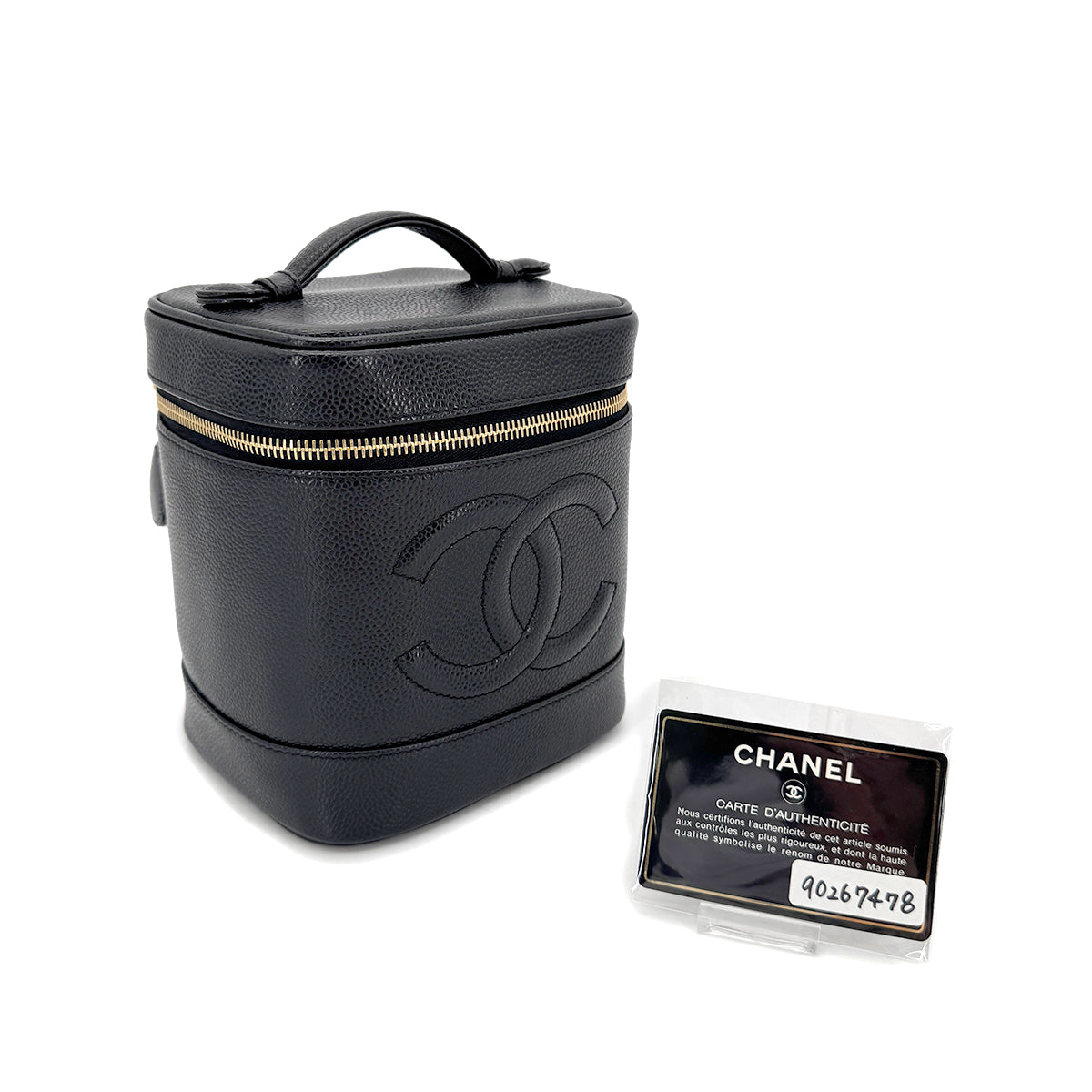CHANEL VINTAGE VANITY HAND BAG BLACK CAVIAR SKIN 90267478