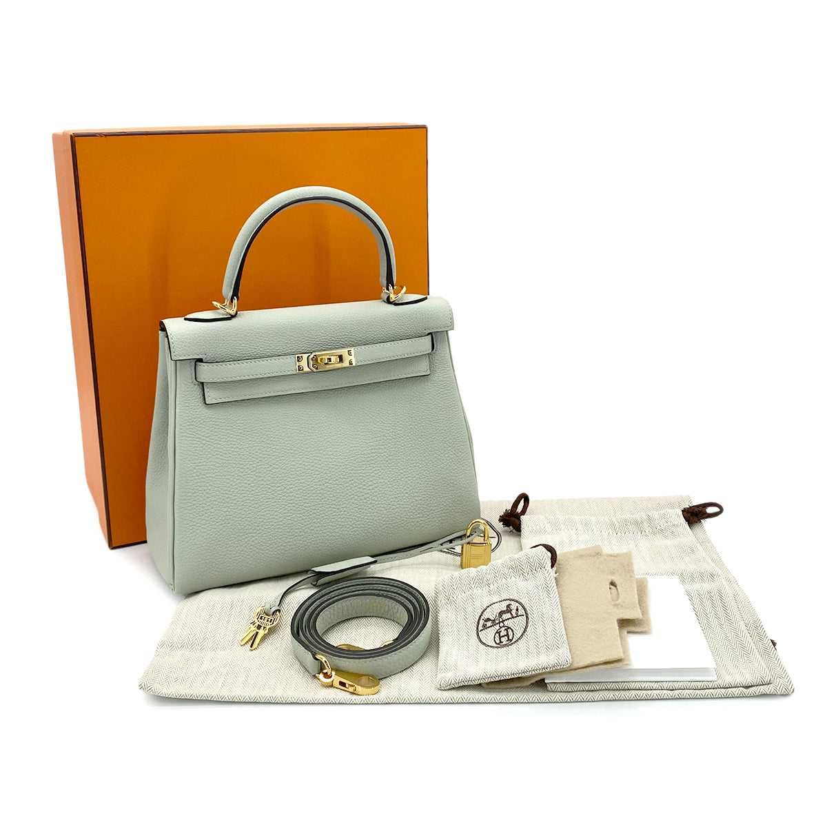 HERMES KELLY 25 RETOURNE GRIS NEVE TOGO HAND SHOULDER BAG B GHW 90267746