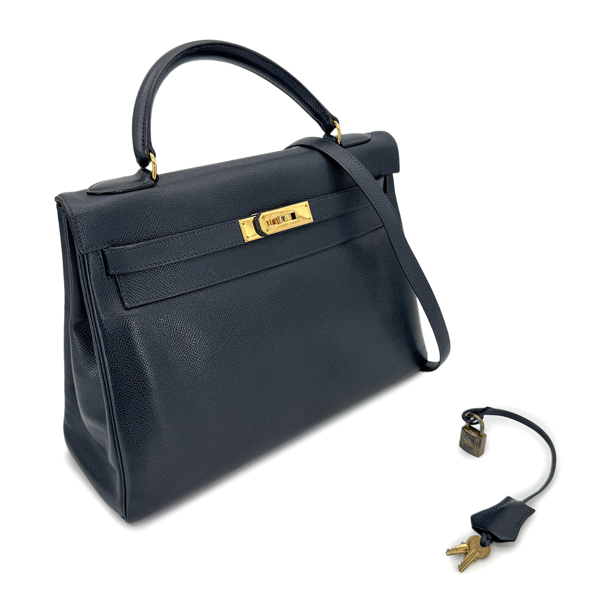 HERMES KELLY 32 RETOURNE BLUE INDIGO COUCHVEL HAND SHOULDER BAG 〇U GHW  90267753