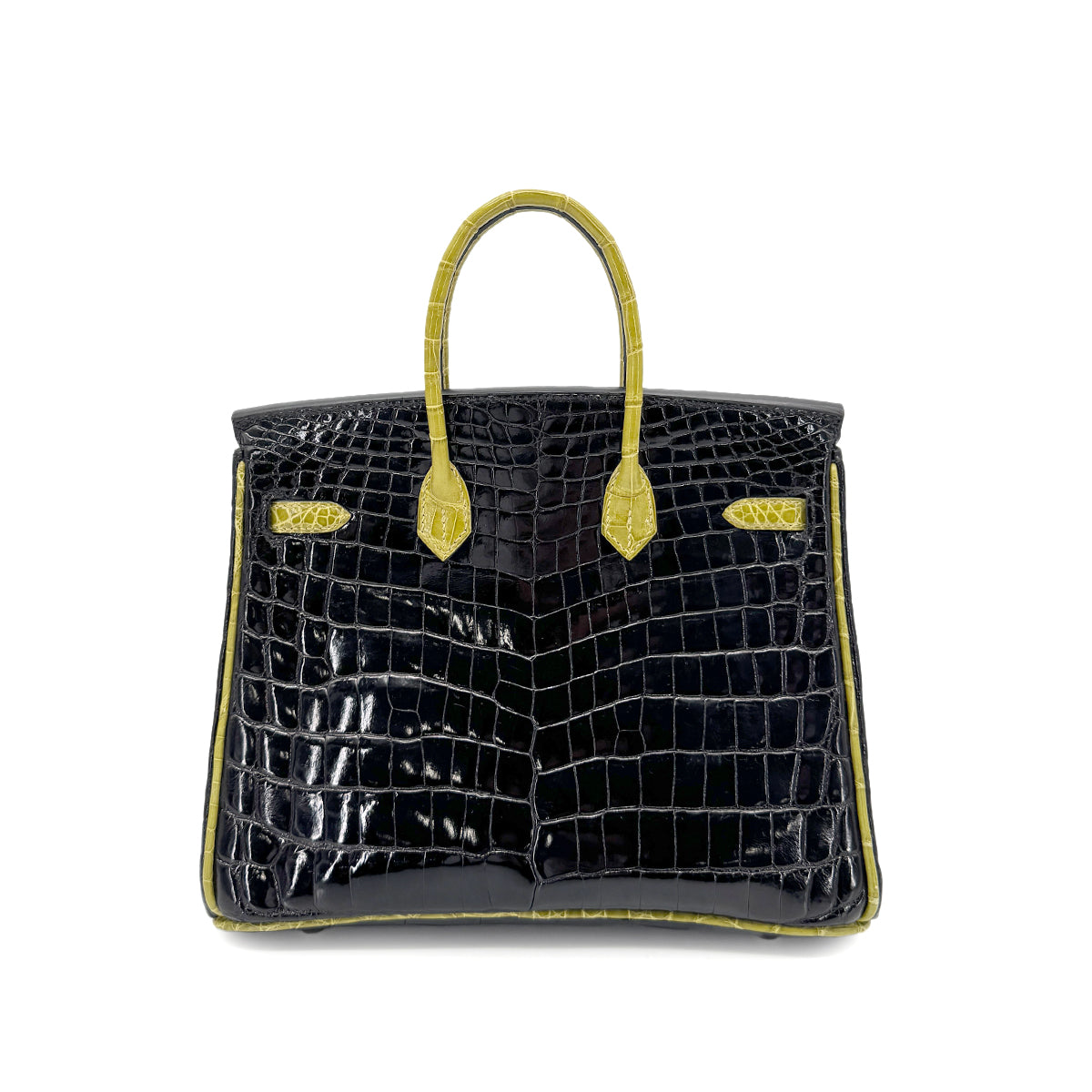 HERMES BIRKIN 25 BLACK CHARTREUSE CROCODILE NILOTICUS LISSE HAND BAG □H SHW 90267754