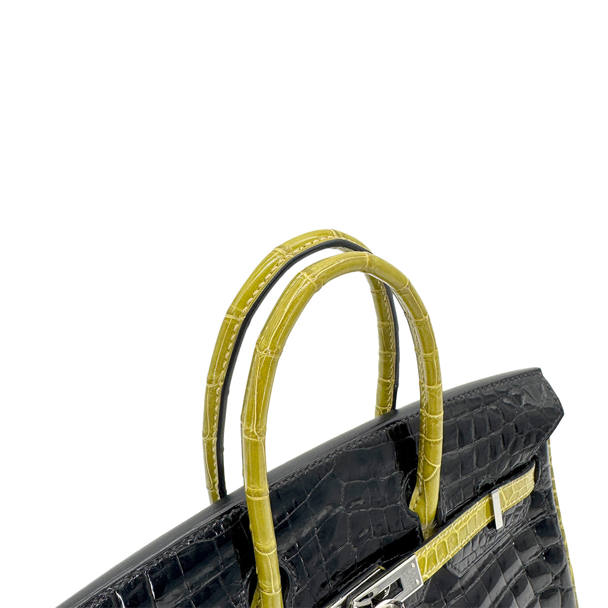 HERMES BIRKIN 25 BLACK CHARTREUSE CROCODILE NILOTICUS LISSE HAND BAG □H SHW 90267754