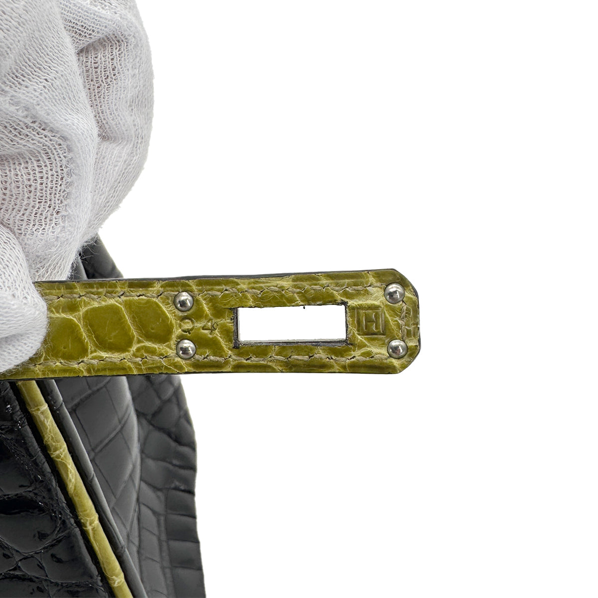 HERMES BIRKIN 25 BLACK CHARTREUSE CROCODILE NILOTICUS LISSE HAND BAG □H SHW 90267754