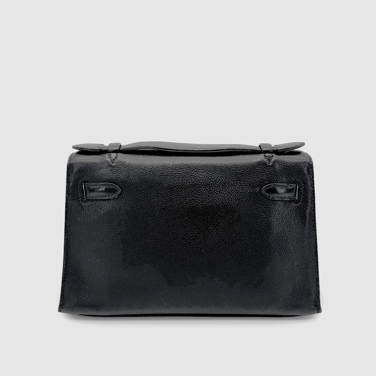 HERMES KELLY POCHETTE SELLIER BLACK EVERGRAIN HAND BAG □H SHW 90267766