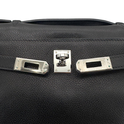 HERMES KELLY POCHETTE SELLIER BLACK EVERGRAIN HAND BAG □H PALLADIUM HARDWARE 90267766 - PURPOSE