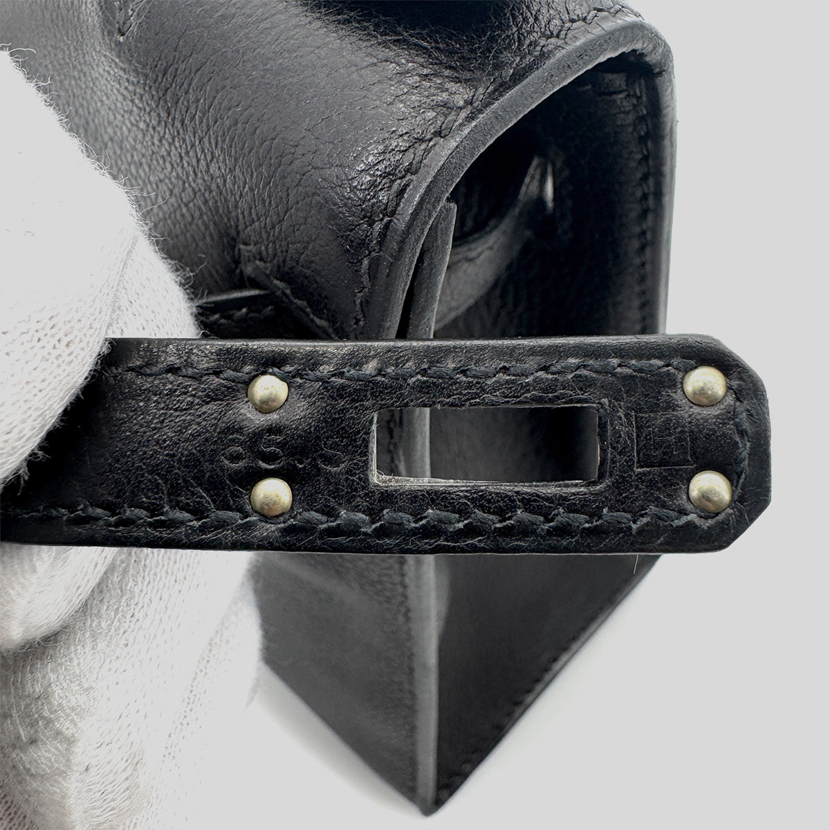 HERMES KELLY POCHETTE SELLIER BLACK EVERGRAIN HAND BAG □H SHW 90267766