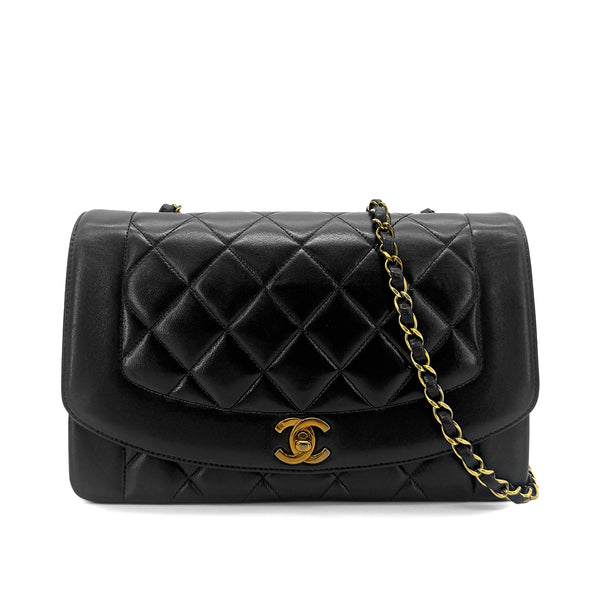 CHANEL VINTAGE DIANA MEDIUM CHAIN SHOULDER BAG BLACK LAMB SKIN 90267772 - PURPOSE
