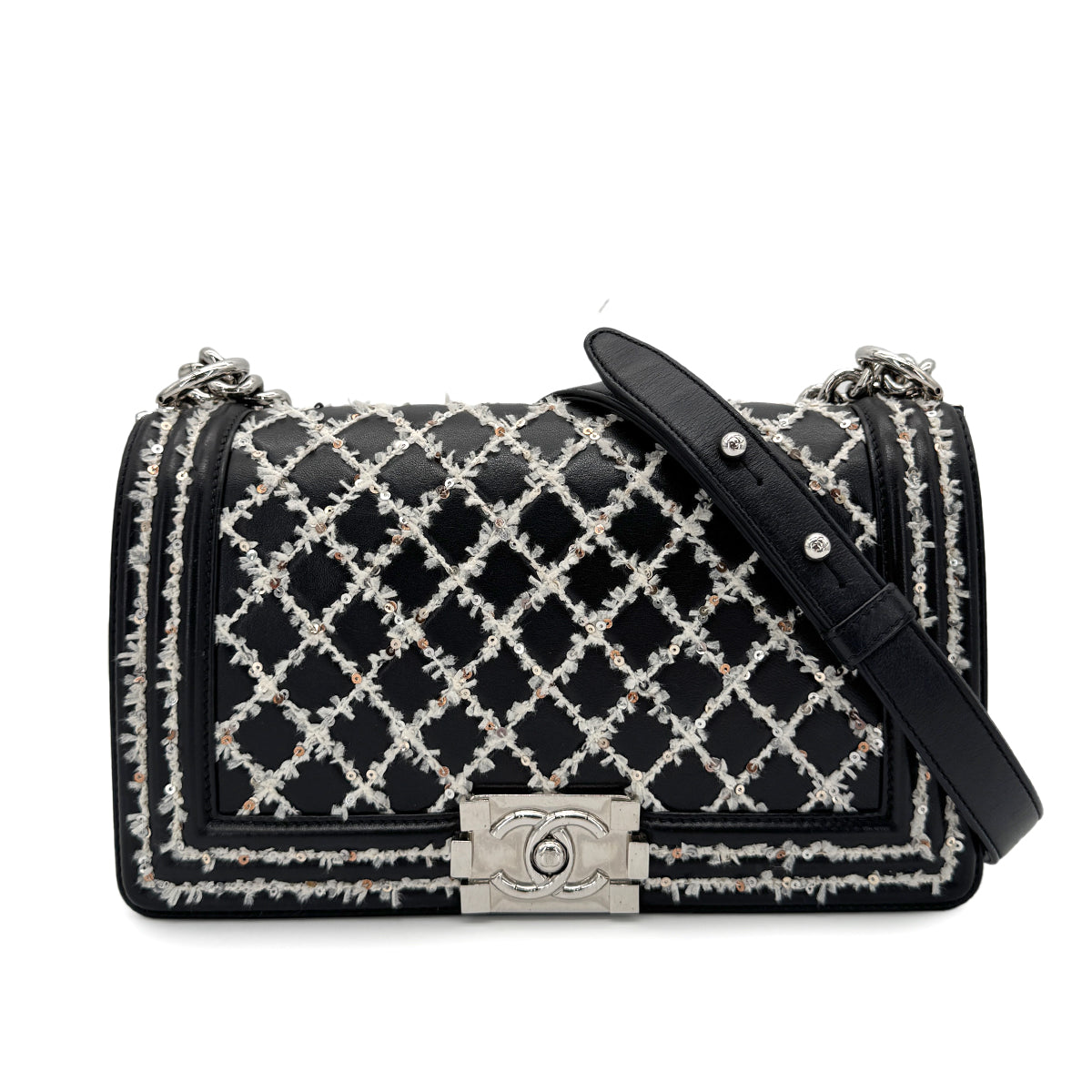 CHANEL BOYCHANEL MEDIUM CHAIN SHOULDER BAG BLACK LEATHER 90267774