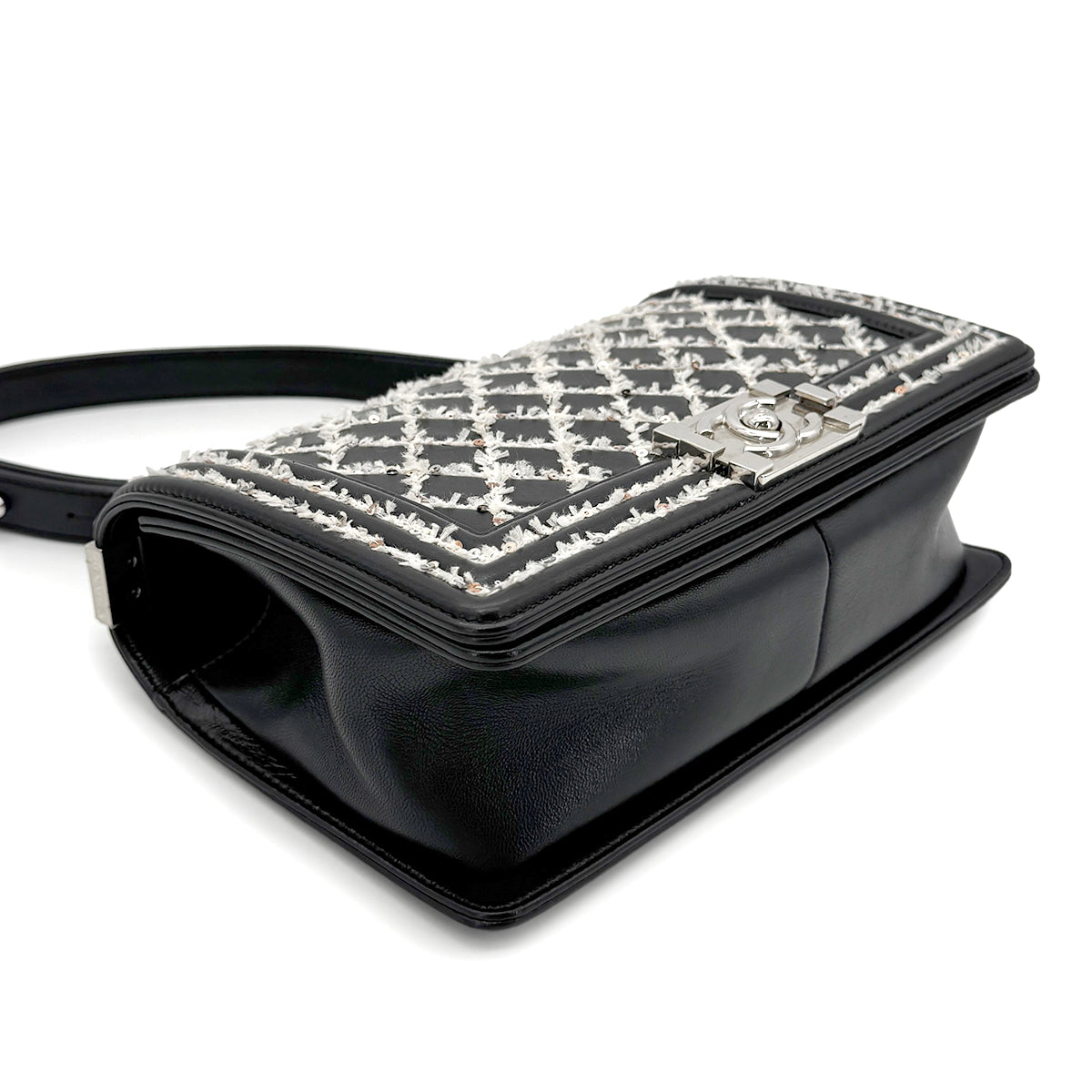 CHANEL BOYCHANEL MEDIUM CHAIN SHOULDER BAG BLACK LEATHER 90267774