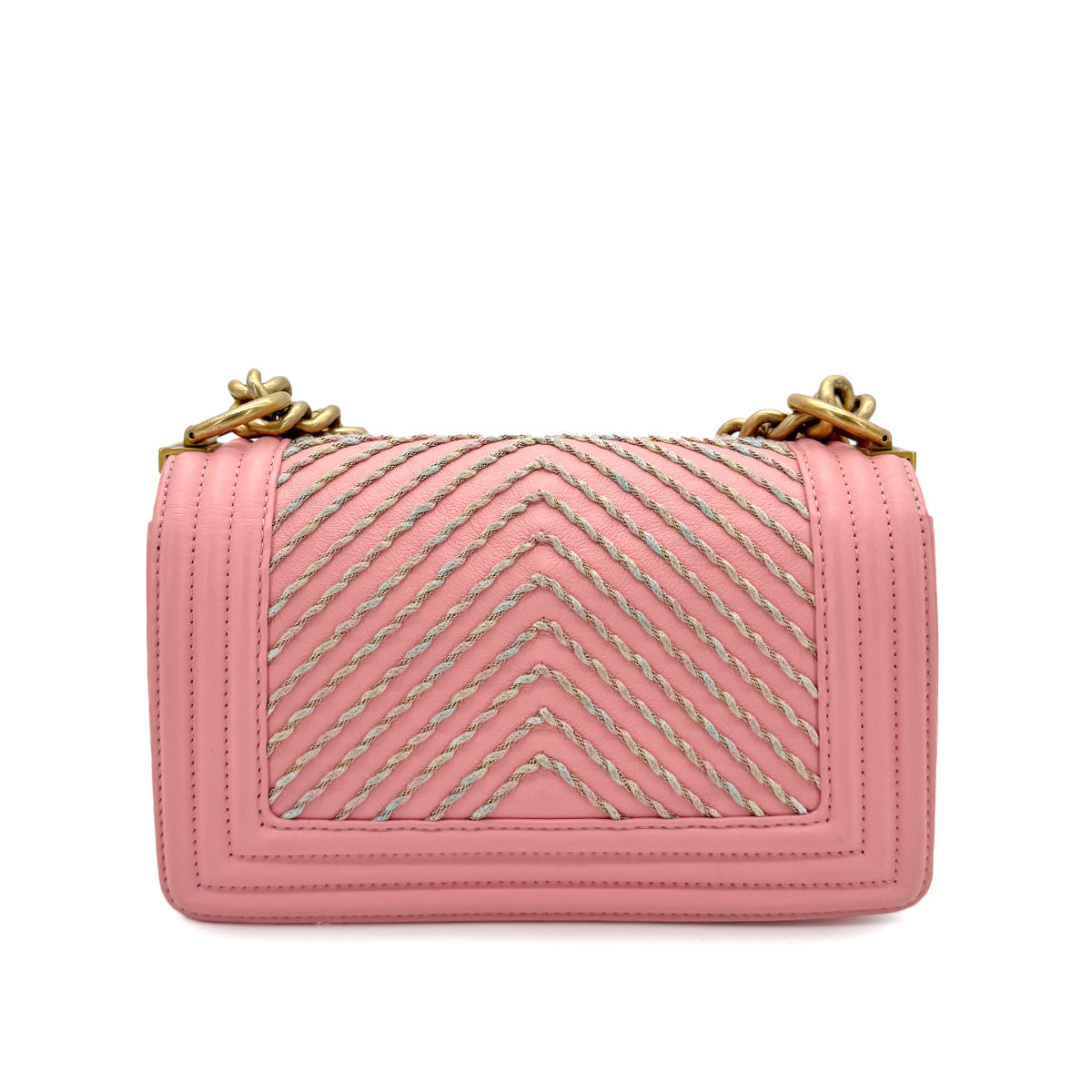 CHANEL BOYCHANEL SMALL CHAIN SHOULDER BAG PINK LAMB SKIN 90267777