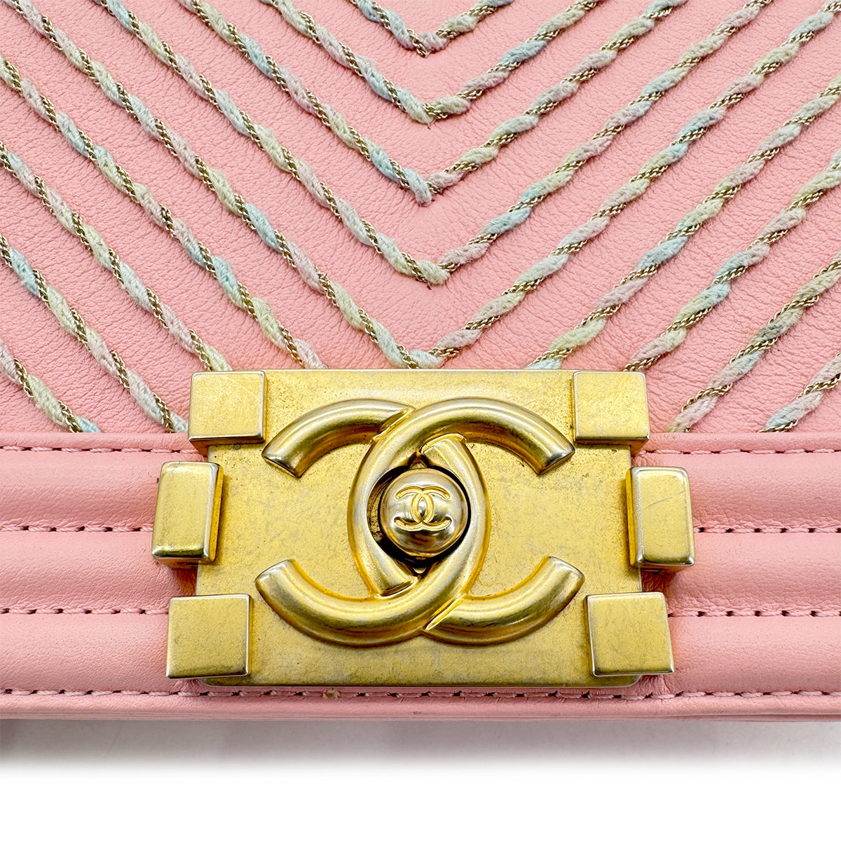 CHANEL BOYCHANEL SMALL CHAIN SHOULDER BAG PINK LAMB SKIN 90267777