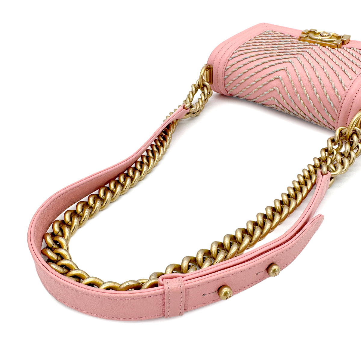 CHANEL BOYCHANEL SMALL CHAIN SHOULDER BAG PINK LAMB SKIN 90267777