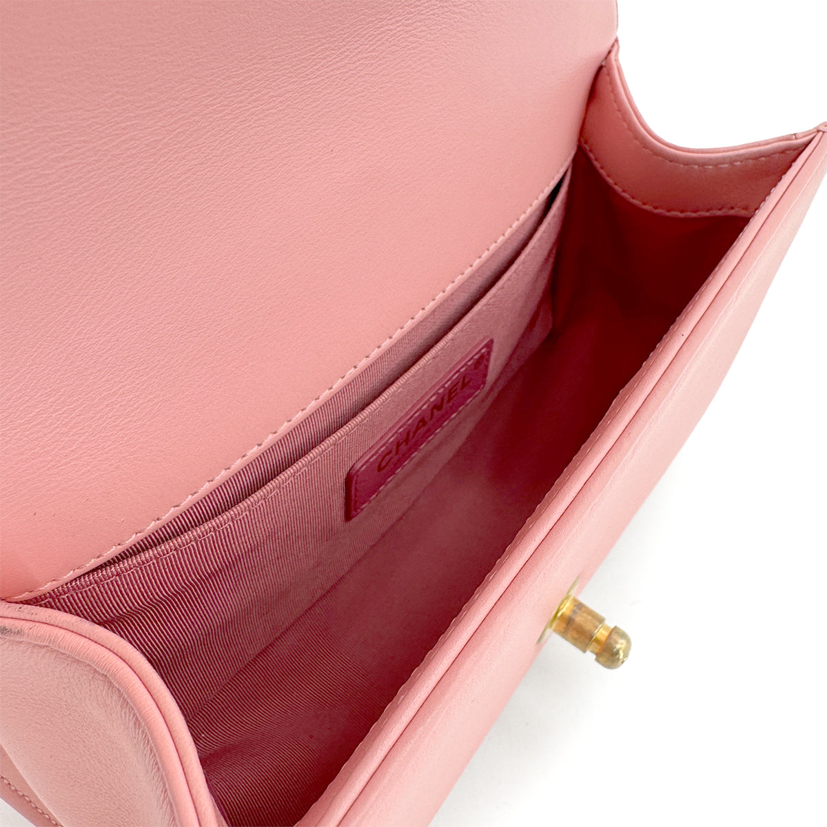 CHANEL BOYCHANEL SMALL CHAIN SHOULDER BAG PINK LAMB SKIN 90267777