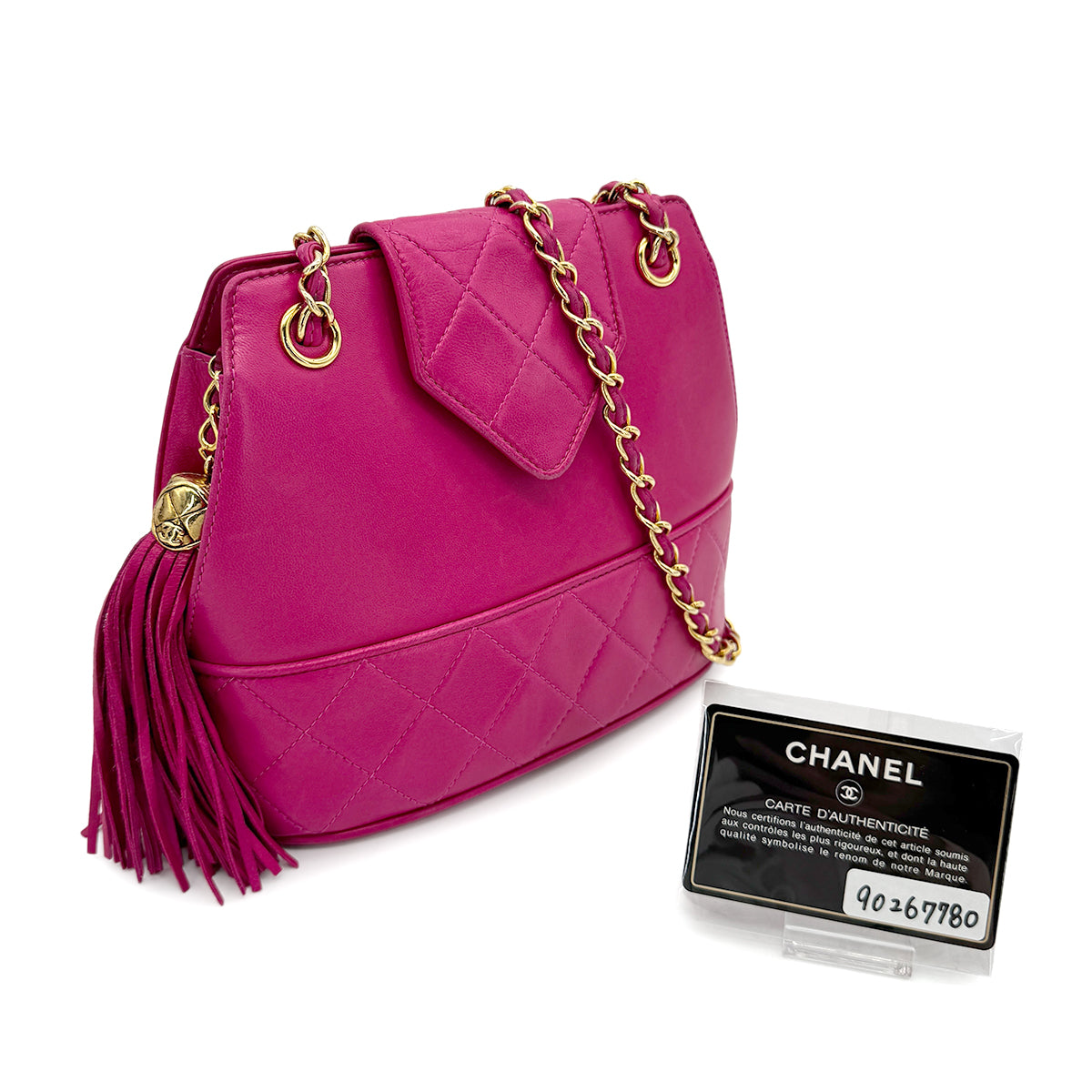 CHANEL VINTAGE MATELASSE FRINGE CHAIN SHOULDER BAG PINK LAMB SKIN 90267780