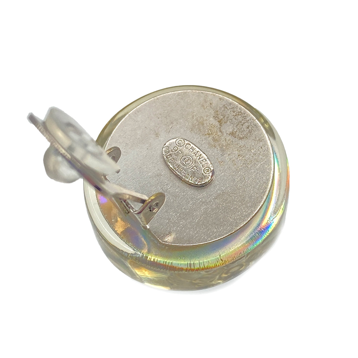 CHANEL VINTAGE ICON EARRINGS ROUND CLEAR ACCESSORY 97P 90267789