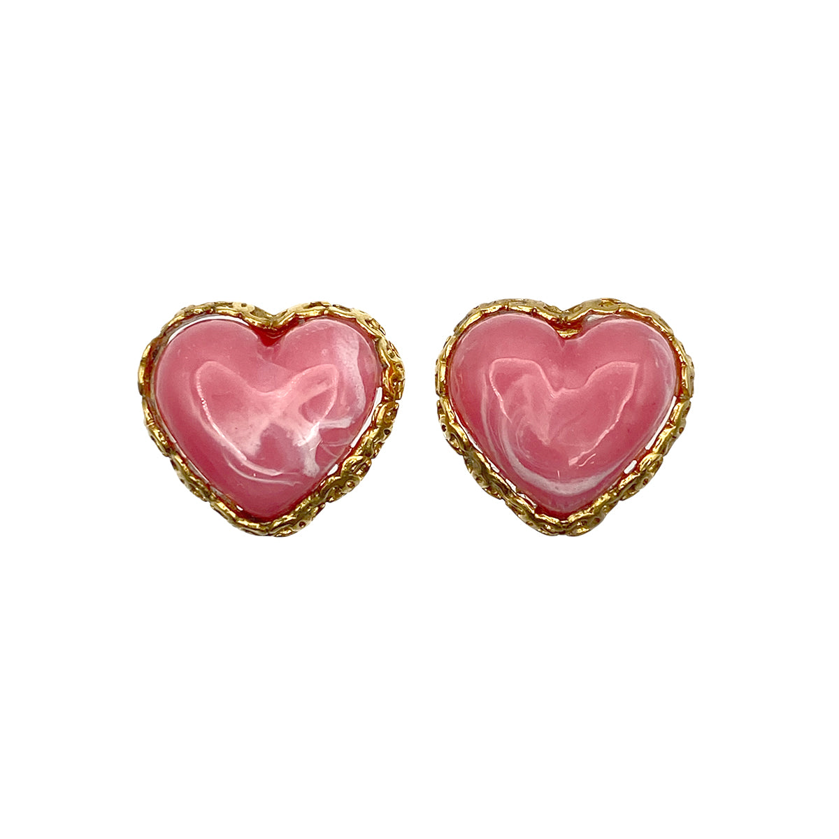 CHANEL VINTAGE EARRINGS HEART STONE PINK ACCESSORY 28 90267794