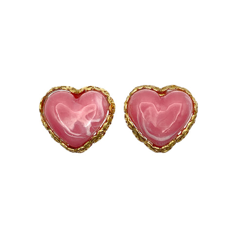 CHANEL VINTAGE EARRINGS HEART STONE PINK ACCESSORY 28 90267794 - PURPOSE