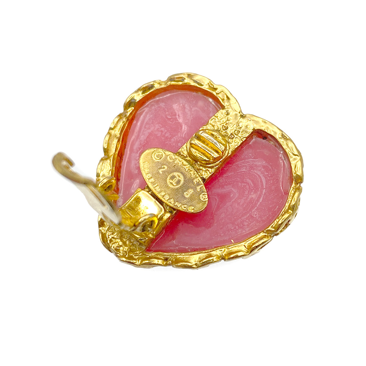 CHANEL VINTAGE EARRINGS HEART STONE PINK ACCESSORY 28 90267794