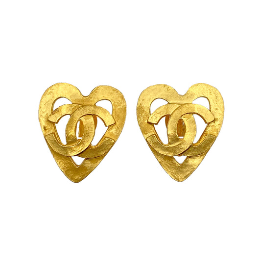 CHANEL VINTAGE EARRINGS HEART COCOMARK ACCESSORY 95P 90267799