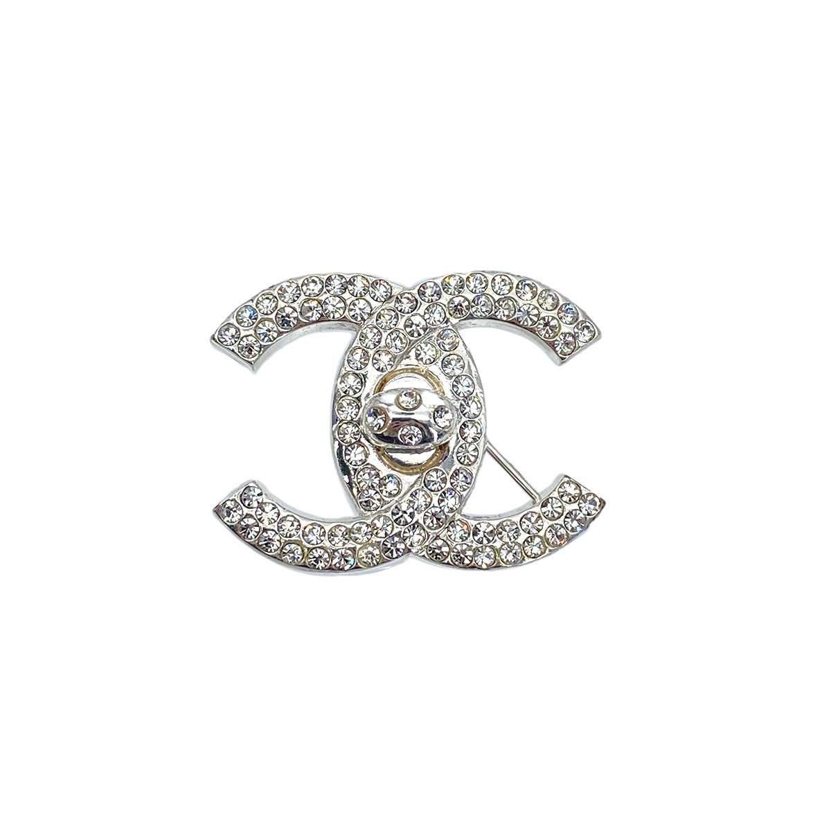 CHANEL VINTAGE COCO MARK BROACH RHINESTONE TURN LOCK ACCESSORY 96A 90267800