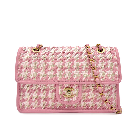 CHANEL WOVEN CHAIN SHOULDER BAG PINK LAMB SKIN 90268061