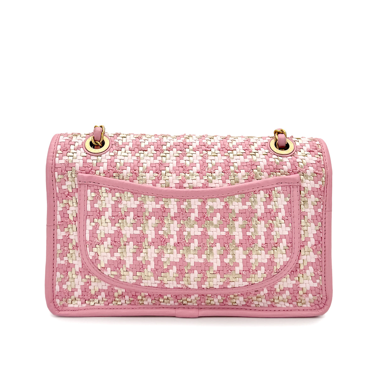 CHANEL WOVEN CHAIN SHOULDER BAG PINK LAMB SKIN 90268061