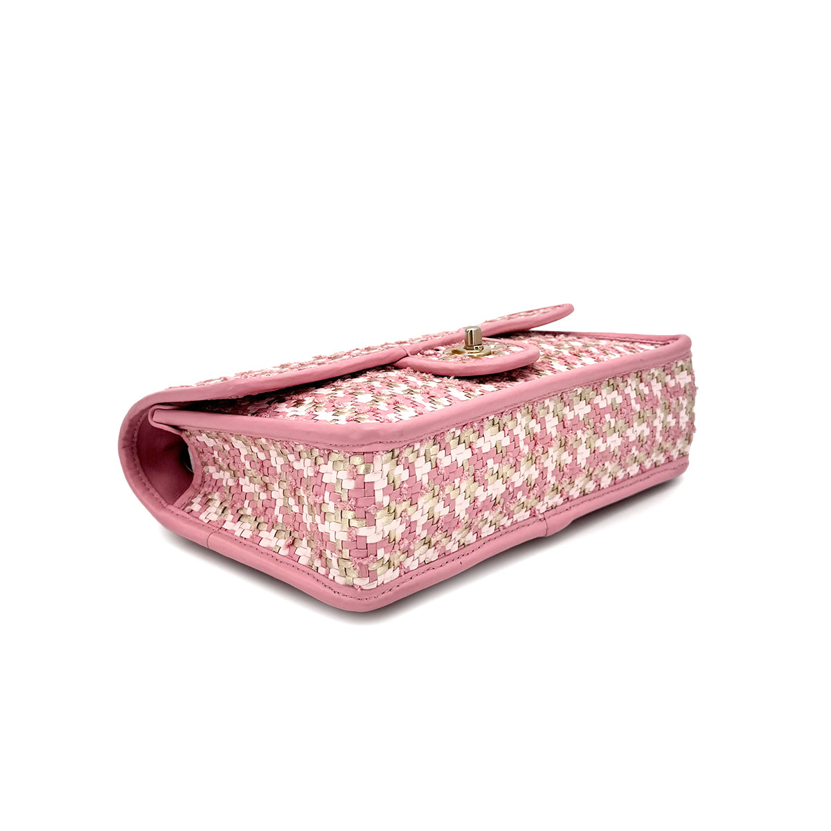 CHANEL WOVEN CHAIN SHOULDER BAG PINK LAMB SKIN 90268061