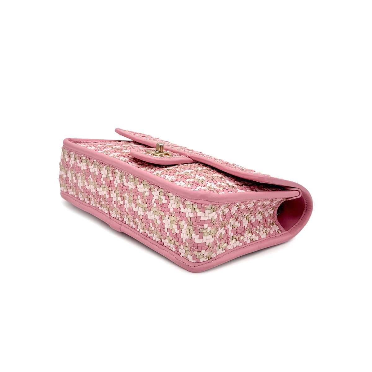 CHANEL WOVEN CHAIN SHOULDER BAG PINK LAMB SKIN 90268061