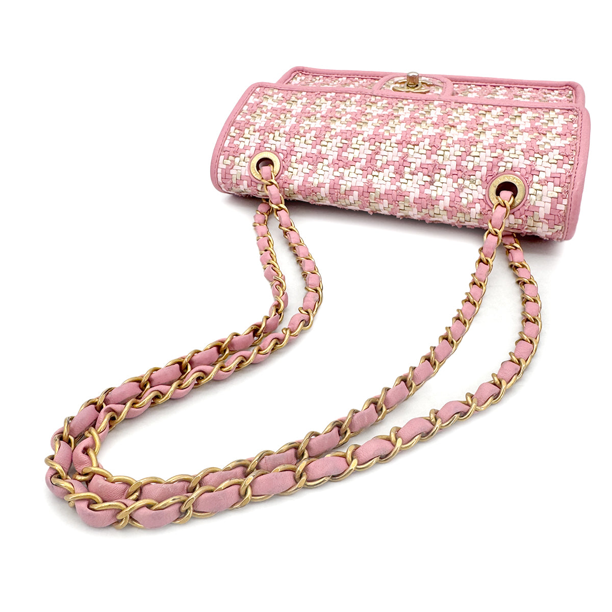 CHANEL WOVEN CHAIN SHOULDER BAG PINK LAMB SKIN 90268061