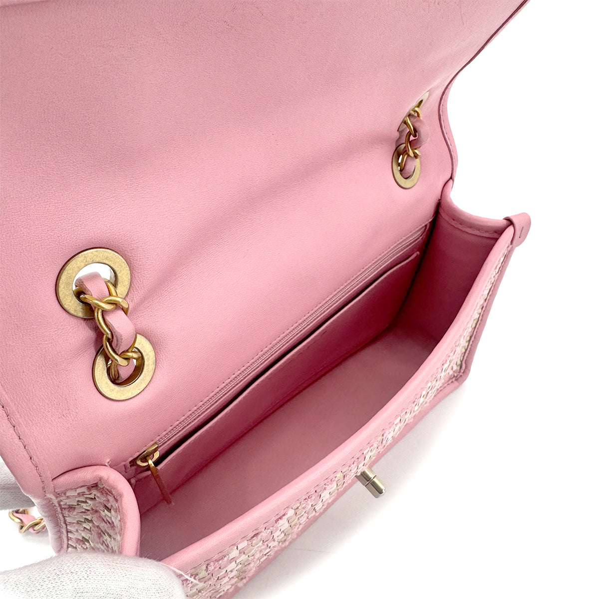 CHANEL WOVEN CHAIN SHOULDER BAG PINK LAMB SKIN 90268061