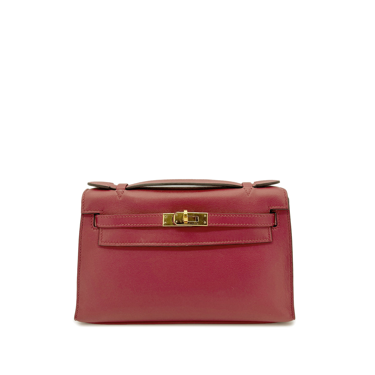 HERMES KELLY POCHETTE SELLIER ROUGE GRENAT SWIFT HAND BAG X GHW 90268076