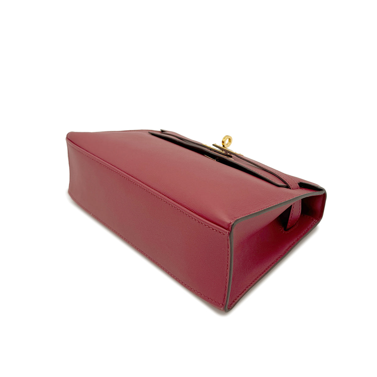 HERMES KELLY POCHETTE SELLIER ROUGE GRENAT SWIFT HAND BAG X GHW 90268076