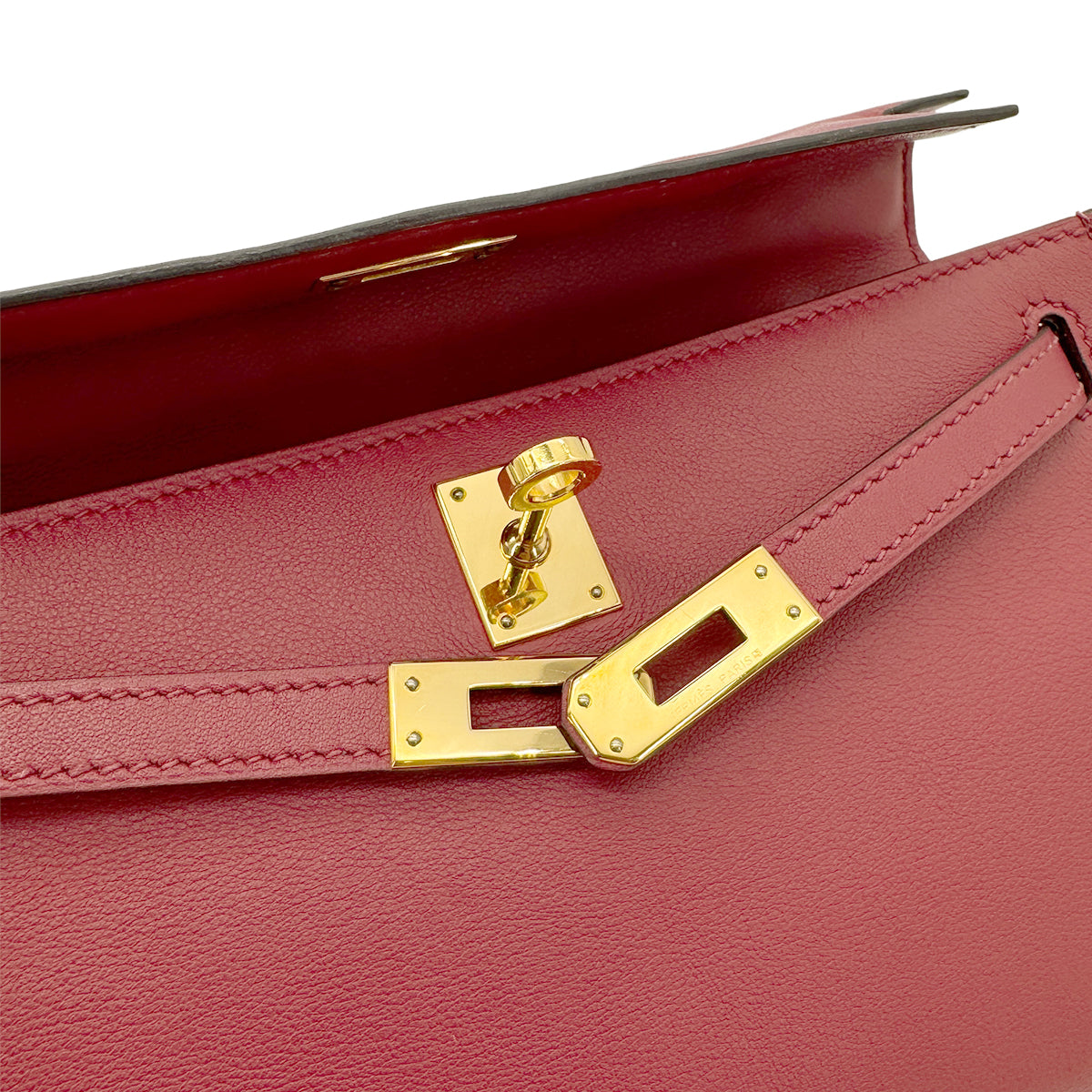 HERMES KELLY POCHETTE SELLIER ROUGE GRENAT SWIFT HAND BAG X GHW 90268076