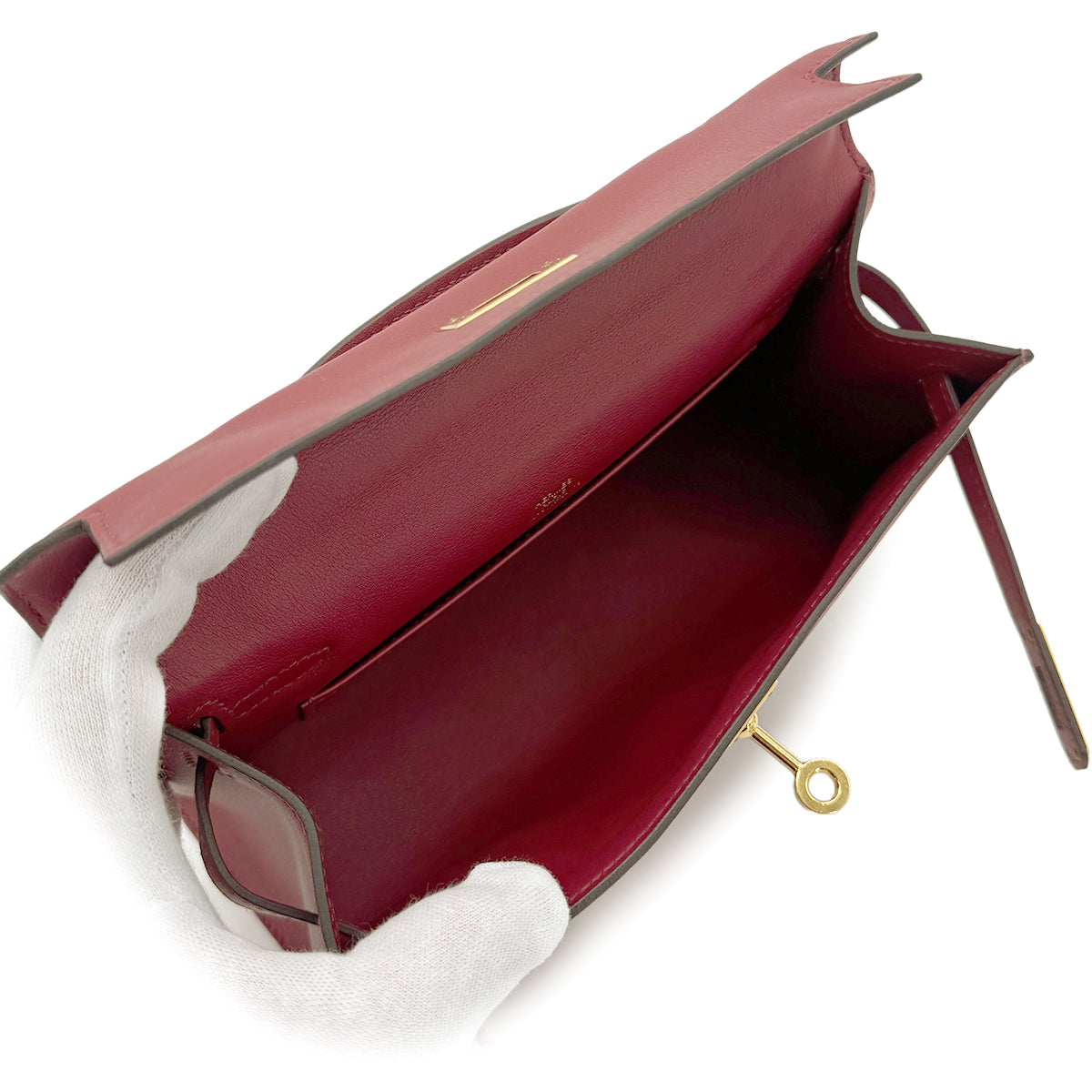 HERMES KELLY POCHETTE SELLIER ROUGE GRENAT SWIFT HAND BAG X GHW 90268076