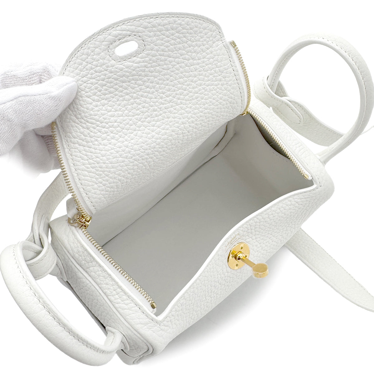 HERMES LINDY MINI 20 NEW WHITE TAURILLON CLEMENCE SHOULDER BAG W GHW 90268079