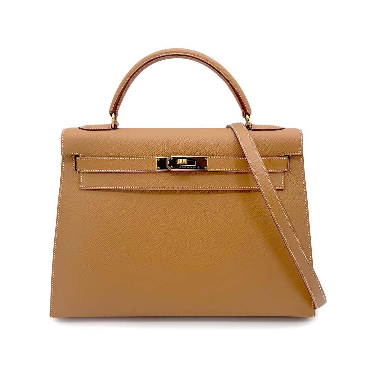 HERMES KELLY 32 SELLIER NATURAL COUCHVEL HAND SHOULDER BAG □C GHW 90268083