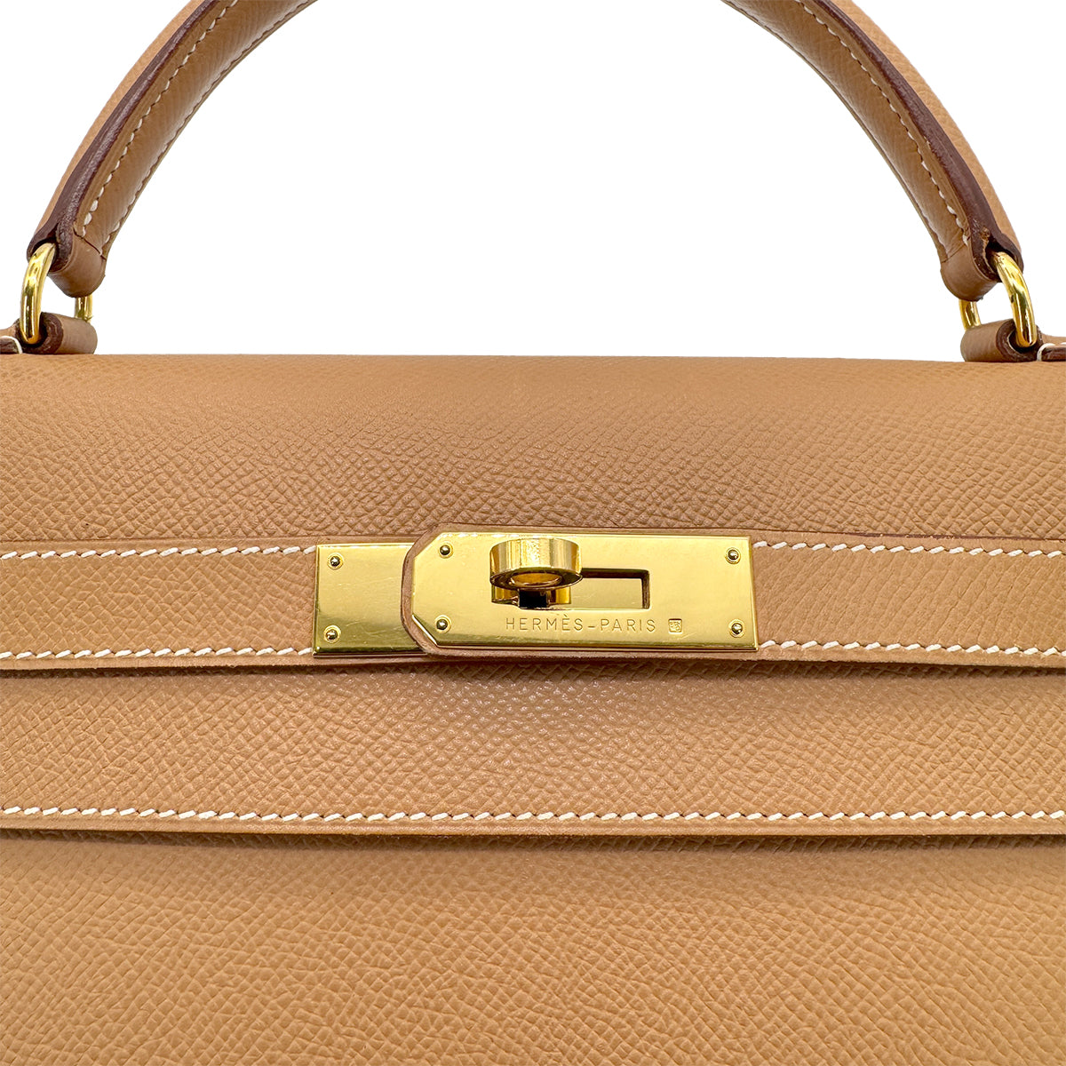 HERMES KELLY 32 SELLIER NATURAL COUCHVEL HAND SHOULDER BAG □C GHW 90268083