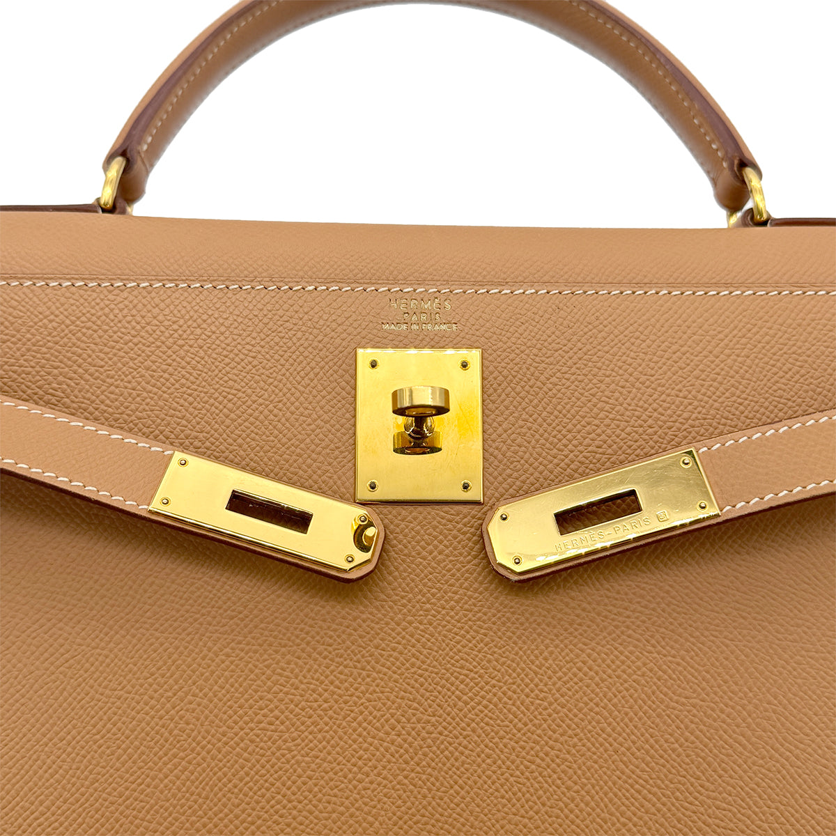 HERMES KELLY 32 SELLIER NATURAL COUCHVEL HAND SHOULDER BAG □C GHW 90268083