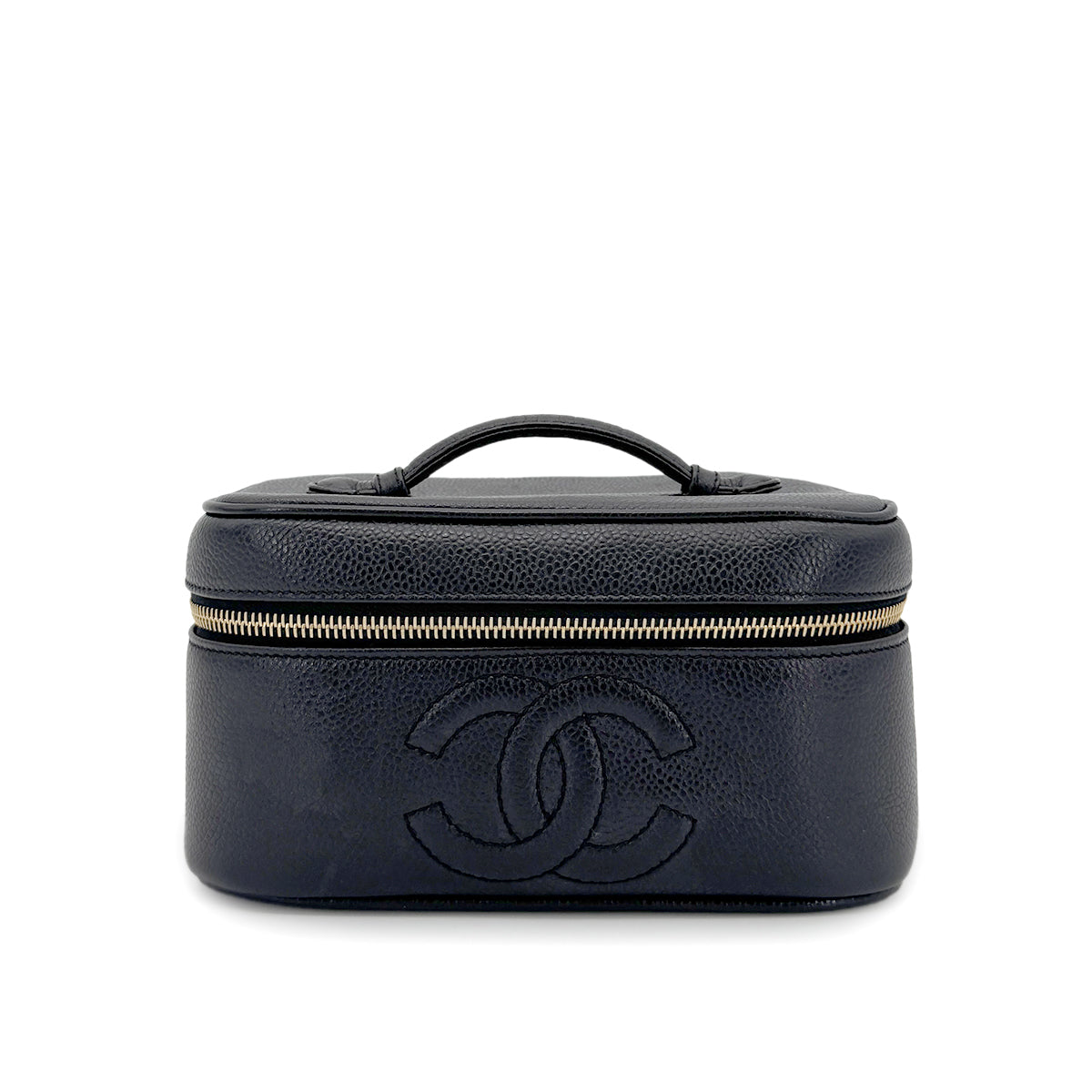 CHANEL VINTAGE VANITY HAND BAG BLACK CAVIAR SKIN 90268086