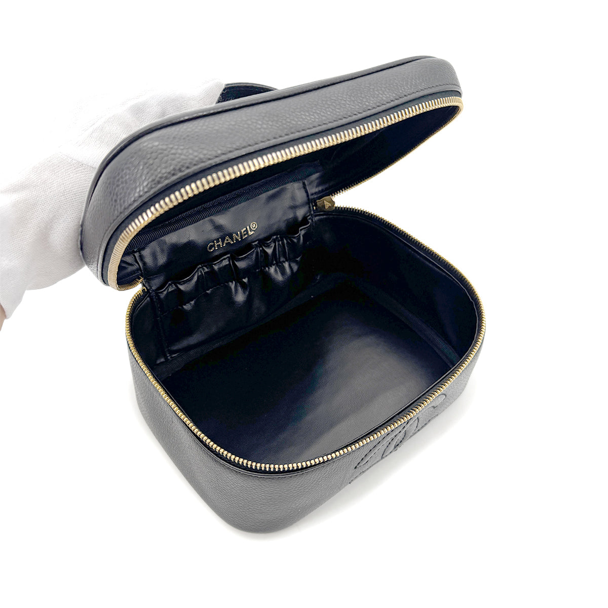 CHANEL VINTAGE VANITY HAND BAG BLACK CAVIAR SKIN 90268086