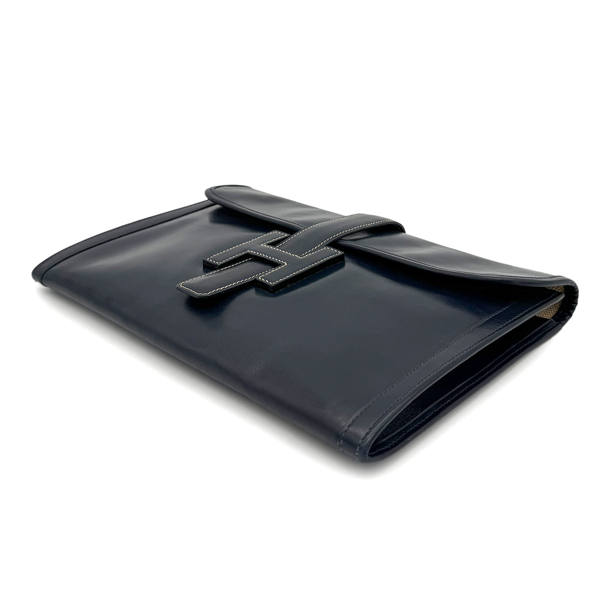 HERMES JIGE CLUTCH BAG BLUE INDIGO BOXCALF 〇J 90268186